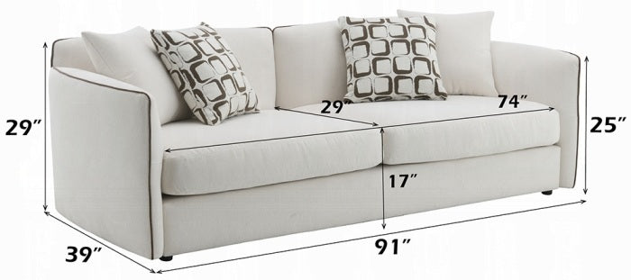 Acme LV03605-06 2 pc set Yolanda beige chenille fabric piping trim tapered edges sofa and love seat set