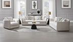 Acme LV03605-06 2 pc set Yolanda beige chenille fabric piping trim tapered edges sofa and love seat set