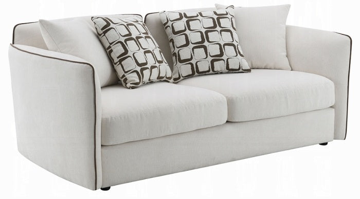 Acme LV03605-06 2 pc set Yolanda beige chenille fabric piping trim tapered edges sofa and love seat set