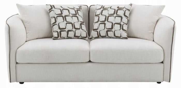 Acme LV03605-06 2 pc set Yolanda beige chenille fabric piping trim tapered edges sofa and love seat set