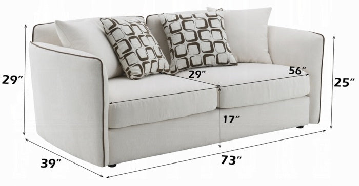Acme LV03605-06 2 pc set Yolanda beige chenille fabric piping trim tapered edges sofa and love seat set
