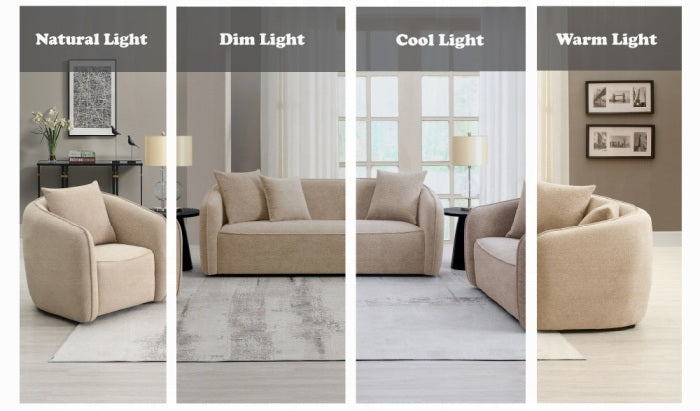 Acme LV03610-11 2 pc set Keith beige chenille fabric rounded back tapered edges sofa and love seat set