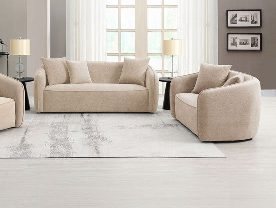 Acme LV03610-11 2 pc set Keith beige chenille fabric rounded back tapered edges sofa and love seat set