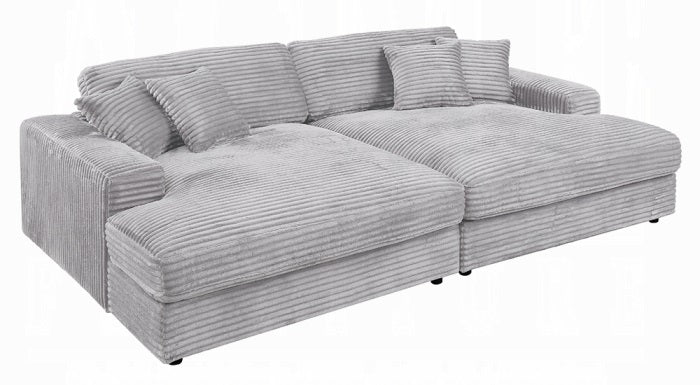 Acme LV03680 2 pc Hilde light grey corduroy velvet fabric sectional sofa with double chaise lounger