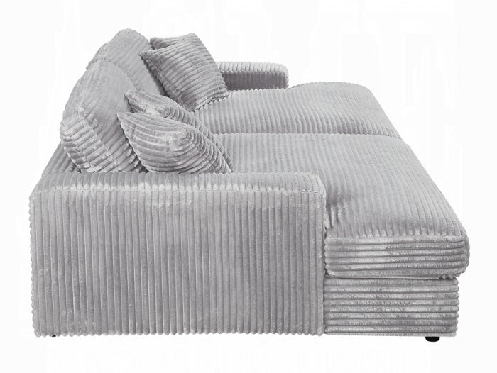Acme LV03680 2 pc Hilde light grey corduroy velvet fabric sectional sofa with double chaise lounger