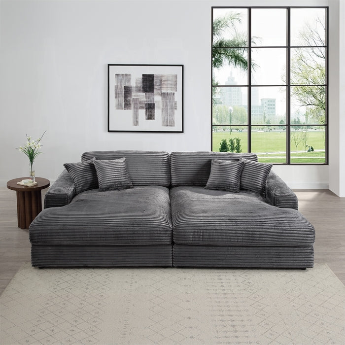 Acme LV03690 2 pc Hilde grey corduroy velvet fabric sectional sofa with double chaise lounger