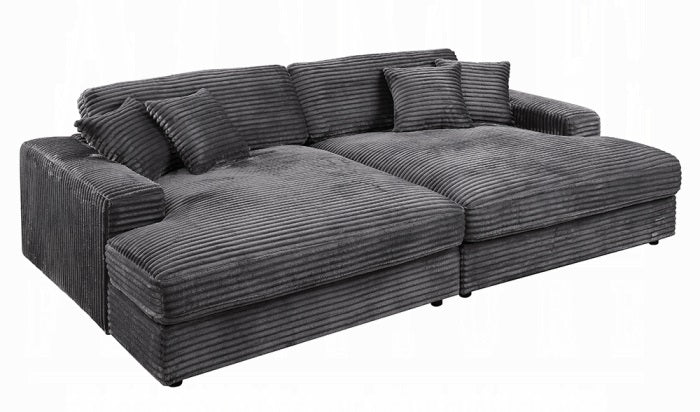 Acme LV03690 2 pc Hilde grey corduroy velvet fabric sectional sofa with double chaise lounger