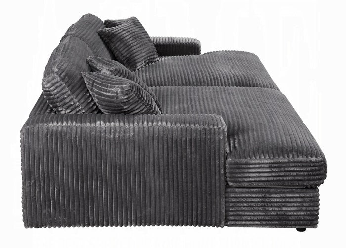 Acme LV03690 2 pc Hilde grey corduroy velvet fabric sectional sofa with double chaise lounger