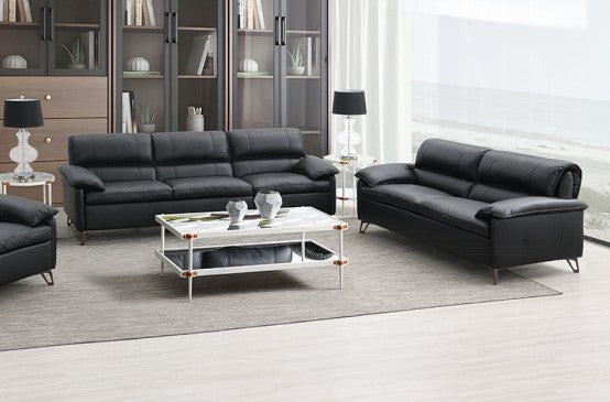 Acme LV03700-01 2 pc Eilene black top grain leather mid century modern sofa and love seat set