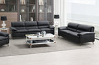 Acme LV03700-01 2 pc Eilene black top grain leather mid century modern sofa and love seat set