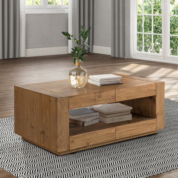 Acme LV03775 Harlan brown finish wood coffee table with 8 drawers rustic cube design