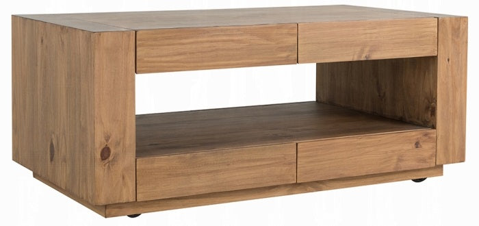 Acme LV03775 Harlan brown finish wood coffee table with 8 drawers rustic cube design
