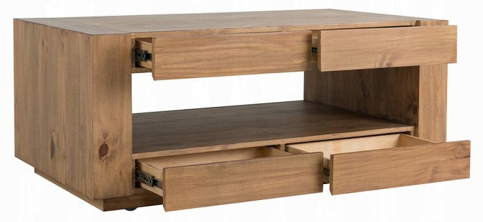 Acme LV03775 Harlan brown finish wood coffee table with 8 drawers rustic cube design