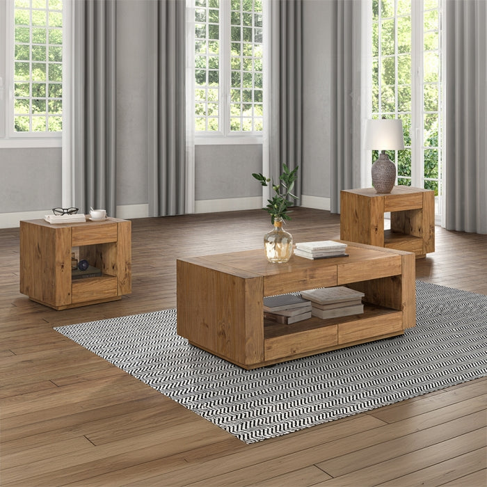 Acme LV03775 Harlan brown finish wood coffee table with 8 drawers rustic cube design