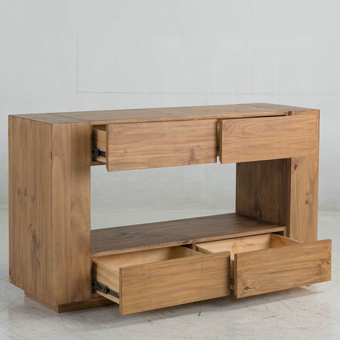 Acme LV03777 Harlan brown finish wood sofa entry console table with 4 drawers rustic cube design