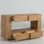 Acme LV03777 Harlan brown finish wood sofa entry console table with 4 drawers rustic cube design