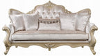 Acme LV03820-21 2 pc Libertee champagne silver finish ornate wood beige fabric traditional sofa and love seat set tufted back