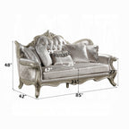 Acme LV03820-21 2 pc Libertee champagne silver finish ornate wood beige fabric traditional sofa and love seat set tufted back