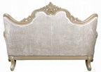Acme LV03820-21 2 pc Libertee champagne silver finish ornate wood beige fabric traditional sofa and love seat set tufted back
