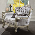 Acme LV03822  Libertee champagne silver finish ornate wood beige fabric traditional accent chair tufted back