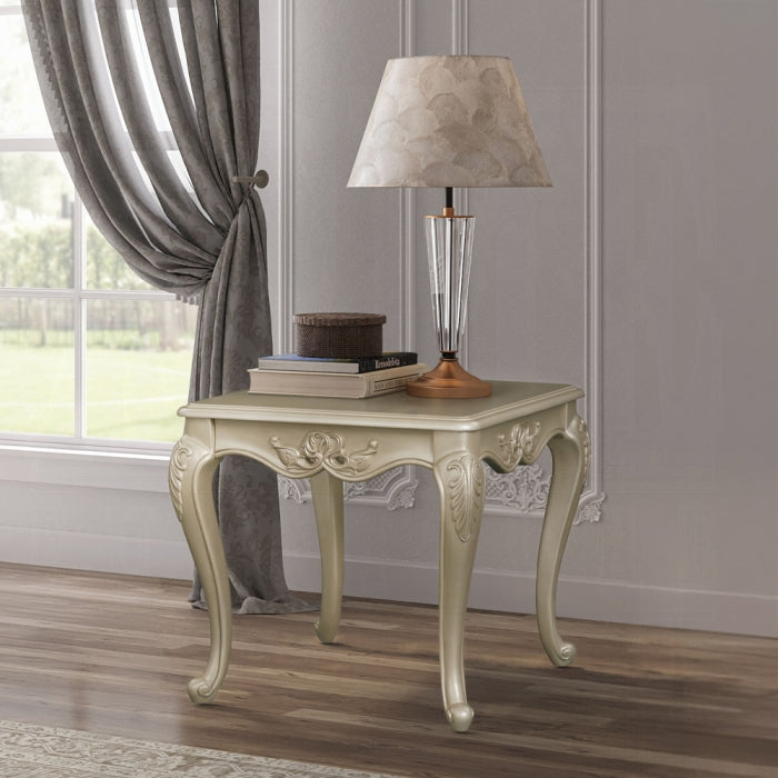 Acme LV03826 Libertee champagne silver finish ornate wood traditional end table