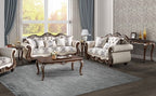 Acme LV03830-31 2 pc set Pierce cherry finish wood beige fabric traditional sofa and love seat with ornate accents