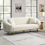 Acme LV03850-51 2 pc Martina ivory velvet fabric pleated curved sides sofa and love seat set gold legs