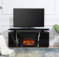 Acme LV03868 Black marbled mirror finish 59" TV stand with built in fireplace unit with remote
