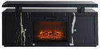 Acme LV03868 Black marbled mirror finish 59" TV stand with built in fireplace unit with remote