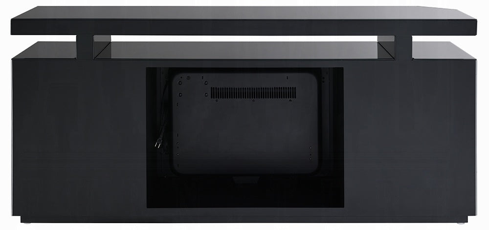Acme LV03868 Black marbled mirror finish 59" TV stand with built in fireplace unit with remote
