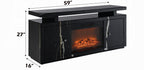 Acme LV03868 Black marbled mirror finish 59" TV stand with built in fireplace unit with remote