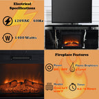 Acme LV03868 Black marbled mirror finish 59" TV stand with built in fireplace unit with remote