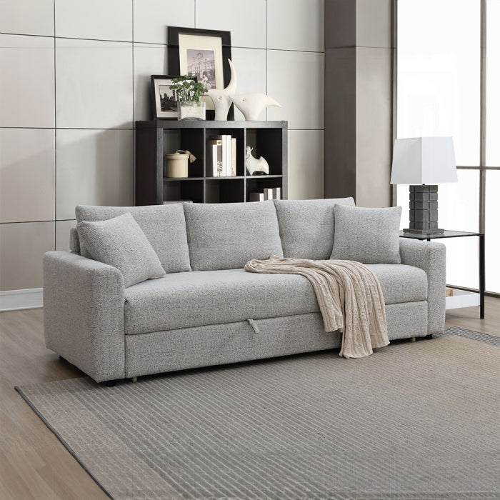 Acme LV03880 Connie grey boucle fabric sofa fold out sleep area