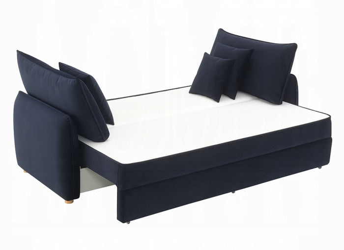 Acme LV03890 Irina blue velvet fabric sofa with fold out sleep area