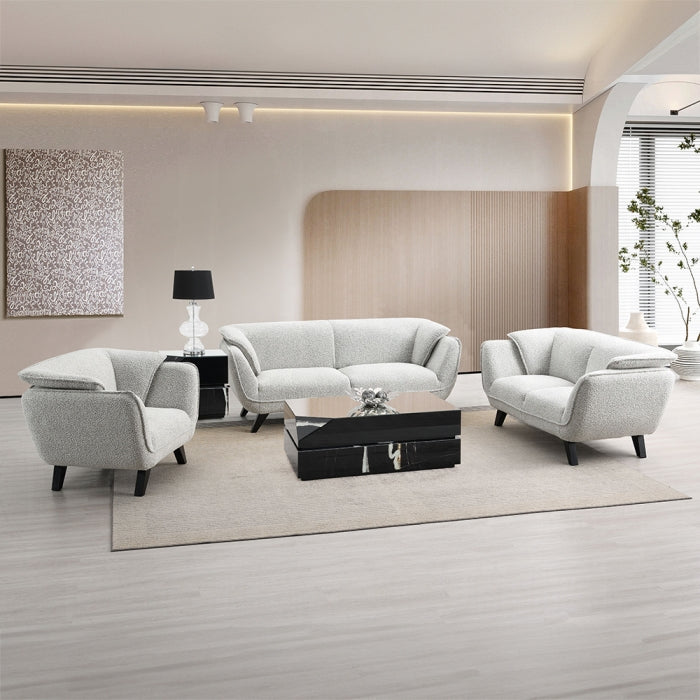 Acme LV04200-01 2 pc Nayeli light grey boucle fabric sofa and love seat set
