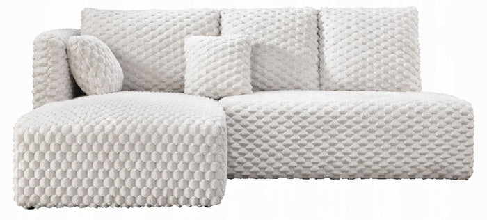 Acme LV04260 2 pc Manya ivory corduroy fabric 97" modern low rise sectional sofa with chaise and pillows