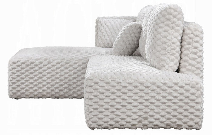 Acme LV04260 2 pc Manya ivory corduroy fabric 97" modern low rise sectional sofa with chaise and pillows