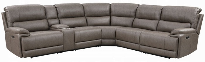 Acme LV04270 6 PC Kantu brown faux leather power motion sectional sofa with power adjustable headrests and cup console USB charging