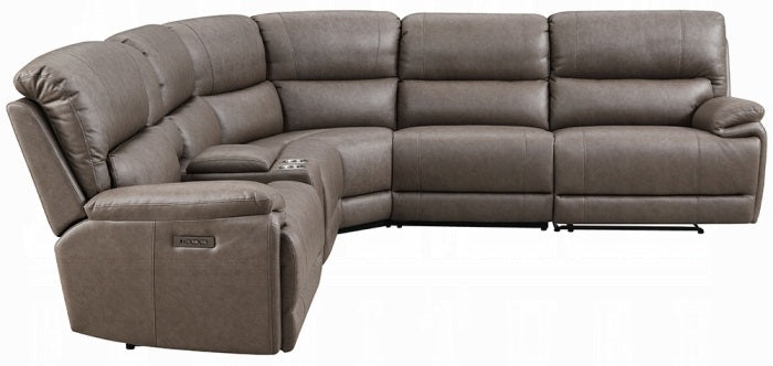 Acme LV04270 6 PC Kantu brown faux leather power motion sectional sofa with power adjustable headrests and cup console USB charging