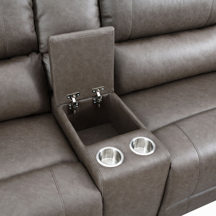 Acme LV04270 6 PC Kantu brown faux leather power motion sectional sofa with power adjustable headrests and cup console USB charging
