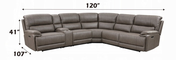 Acme LV04270 6 PC Kantu brown faux leather power motion sectional sofa with power adjustable headrests and cup console USB charging