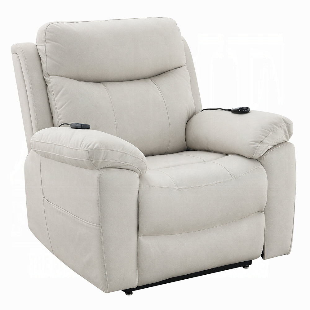 Acme LV04271 Chriki beige polished microfiber power lift recliner chair with heat and massage