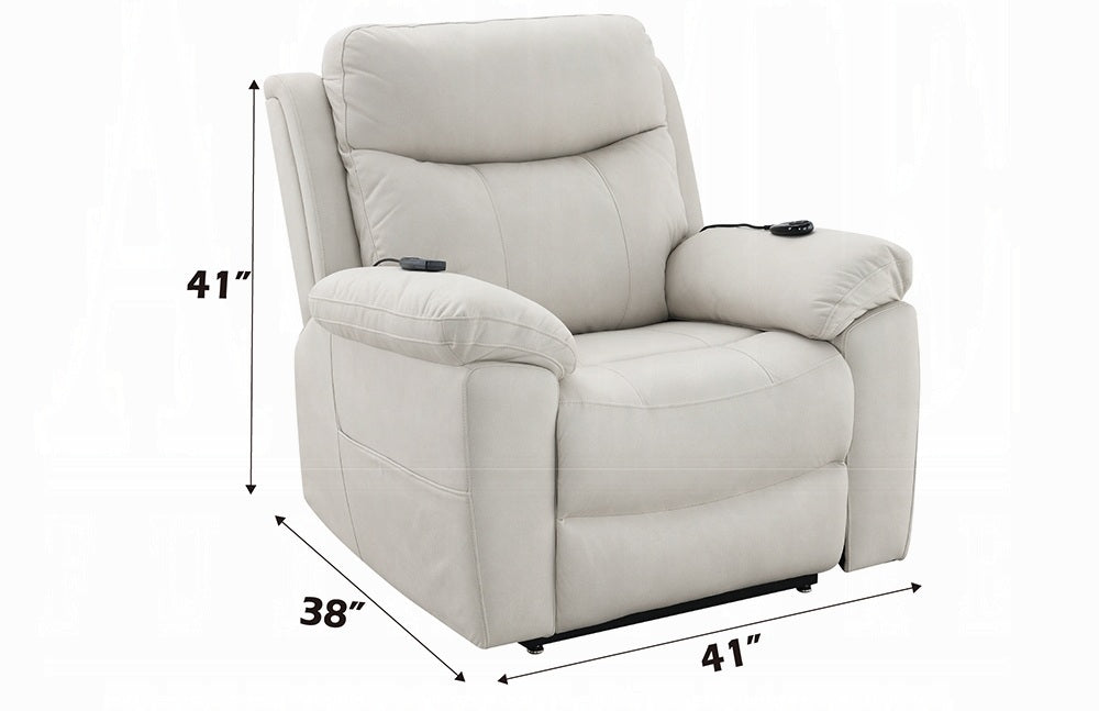 Acme LV04271 Chriki beige polished microfiber power lift recliner chair with heat and massage