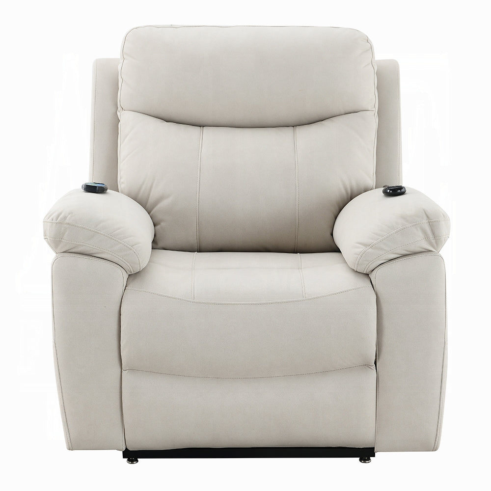 Acme LV04271 Chriki beige polished microfiber power lift recliner chair with heat and massage