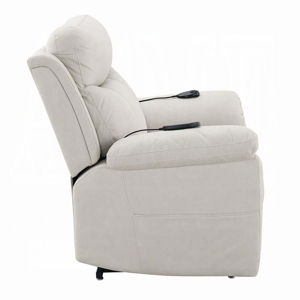 Acme LV04271 Chriki beige polished microfiber power lift recliner chair with heat and massage