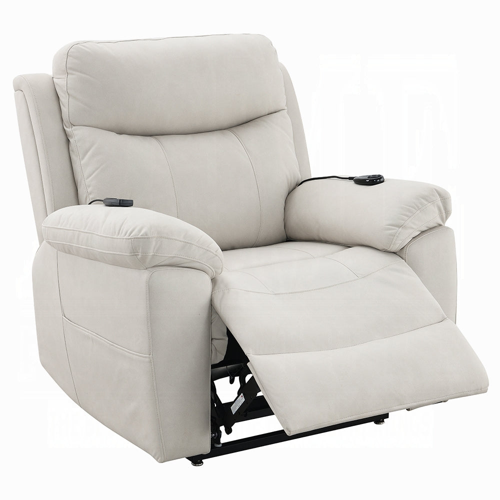 Acme LV04271 Chriki beige polished microfiber power lift recliner chair with heat and massage