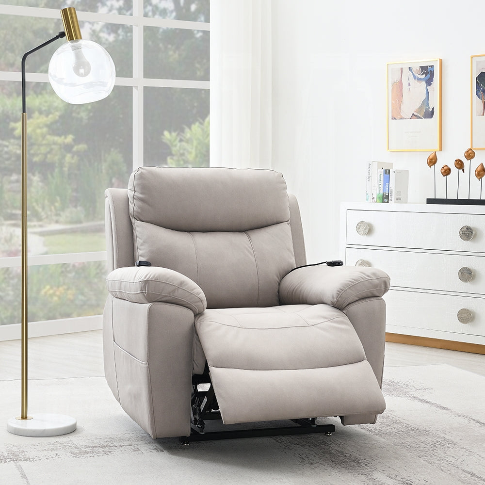 Acme LV04272 Chriki light grey polished microfiber power lift recliner chair with heat and massage