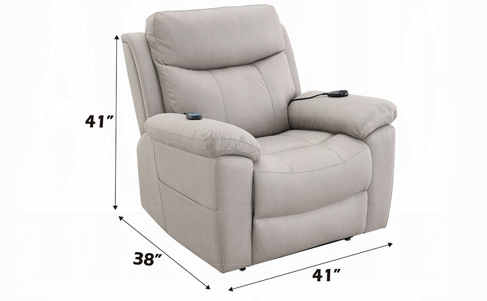 Acme LV04272 Chriki light grey polished microfiber power lift recliner chair with heat and massage
