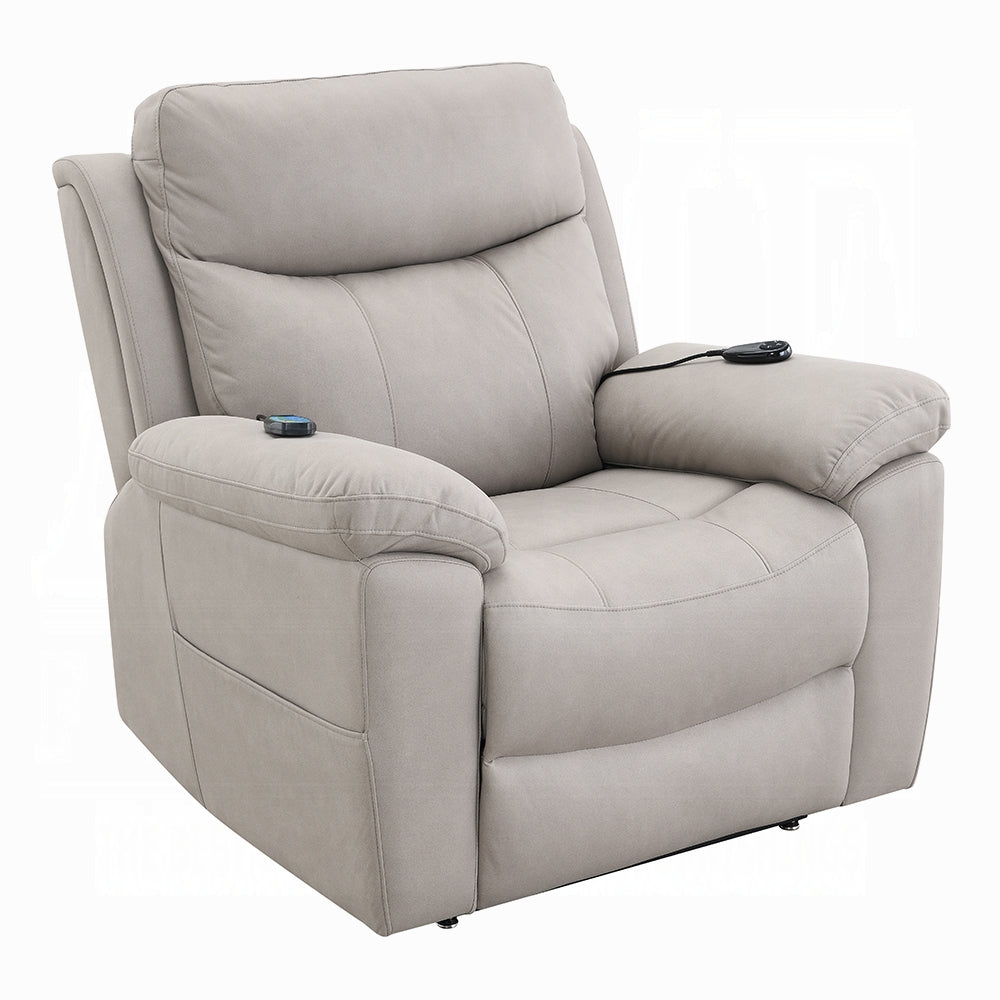 Acme LV04272 Chriki light grey polished microfiber power lift recliner chair with heat and massage
