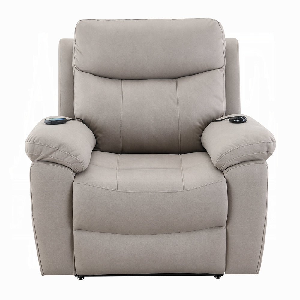 Acme LV04272 Chriki light grey polished microfiber power lift recliner chair with heat and massage